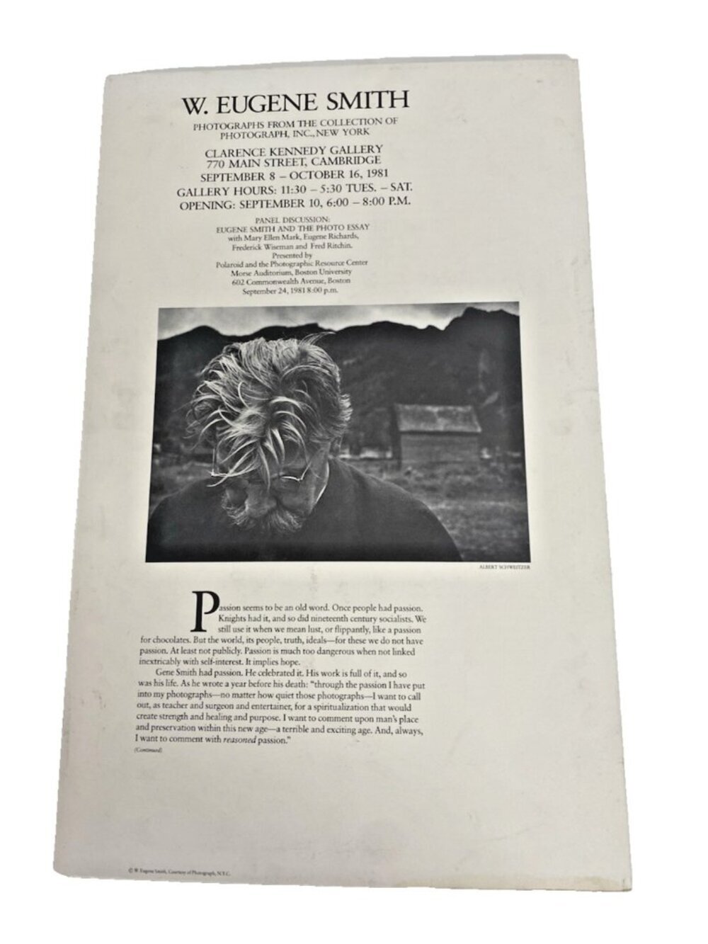 Vintage 1981 W. Eugene Smith Photograph Exhibition Poster 14in x 22in Foam Mount